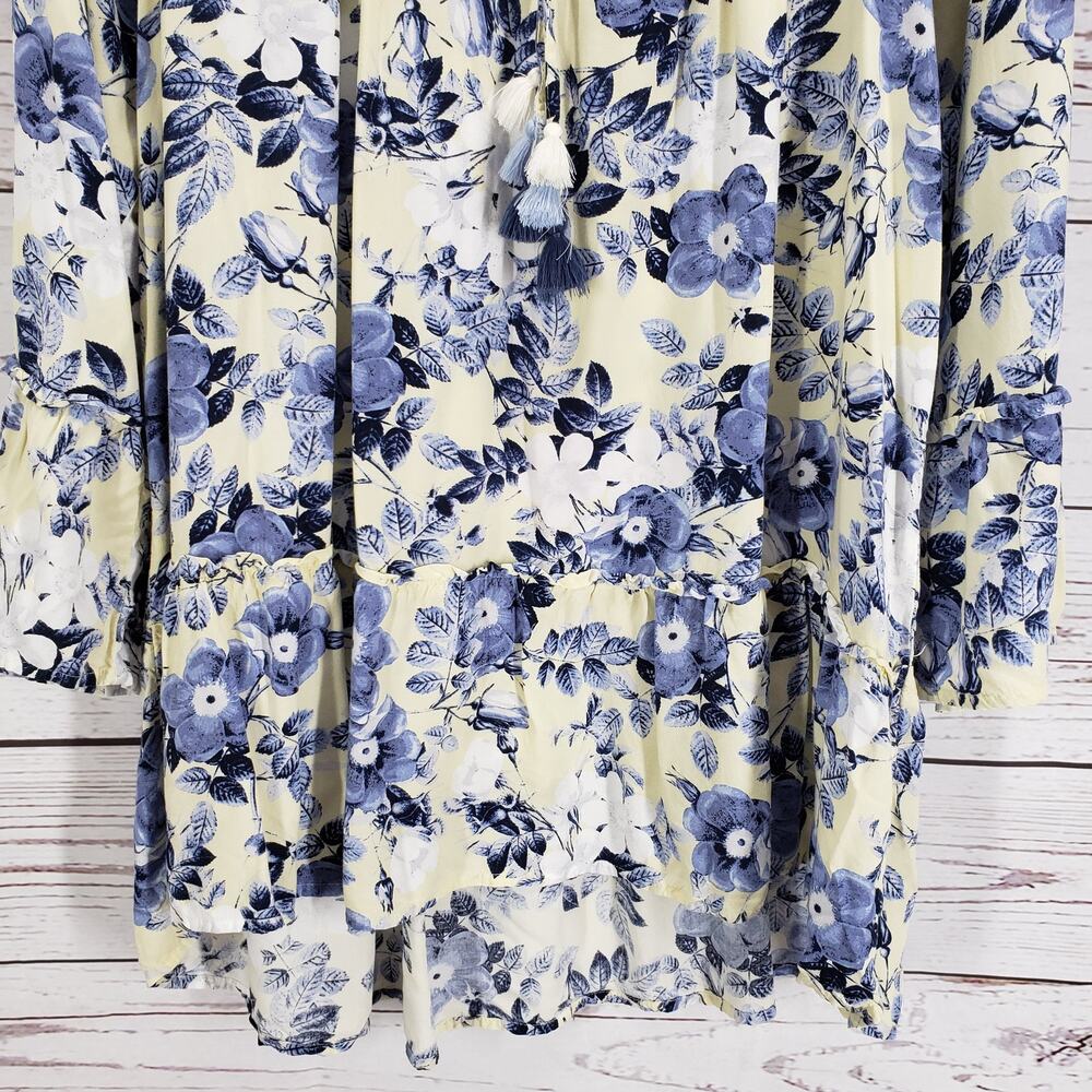 J.JILL  Women's Yellow Blue Floral Tasseled Rayon Tiered Top Size XL - Picture 5 of 15